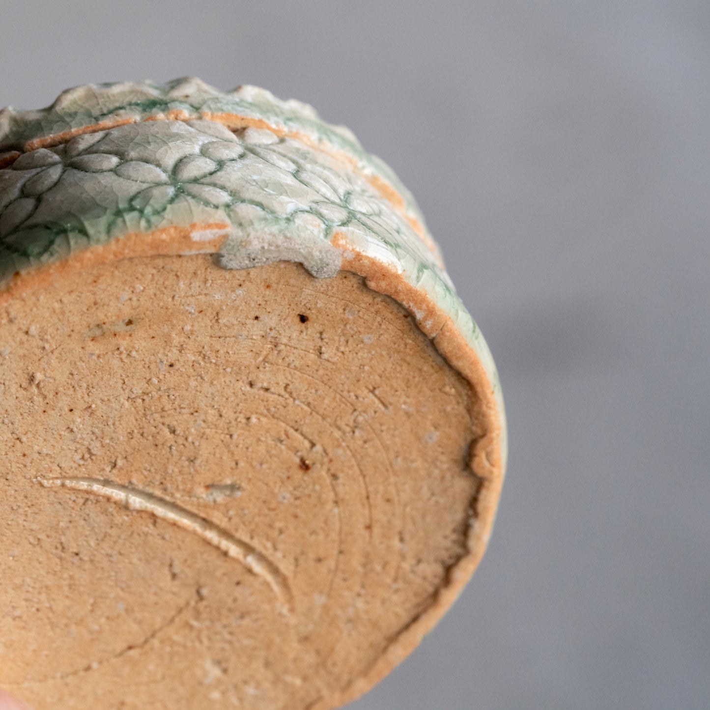 Ash Glaze & Zaffer Imprint Lidded Bowl