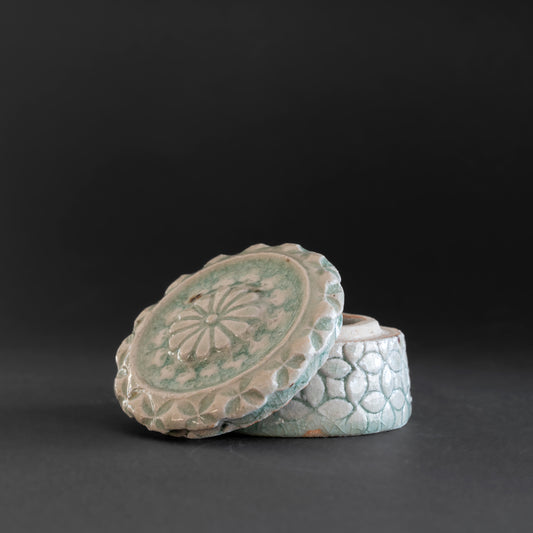 Ash Glaze & Zaffer Imprint Lidded Bowl