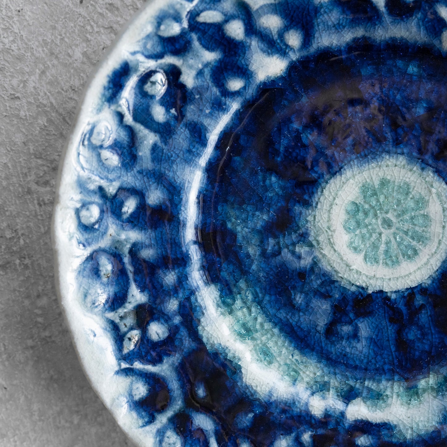 Ash Glaze & Zaffer Imprint Plate (16cm)