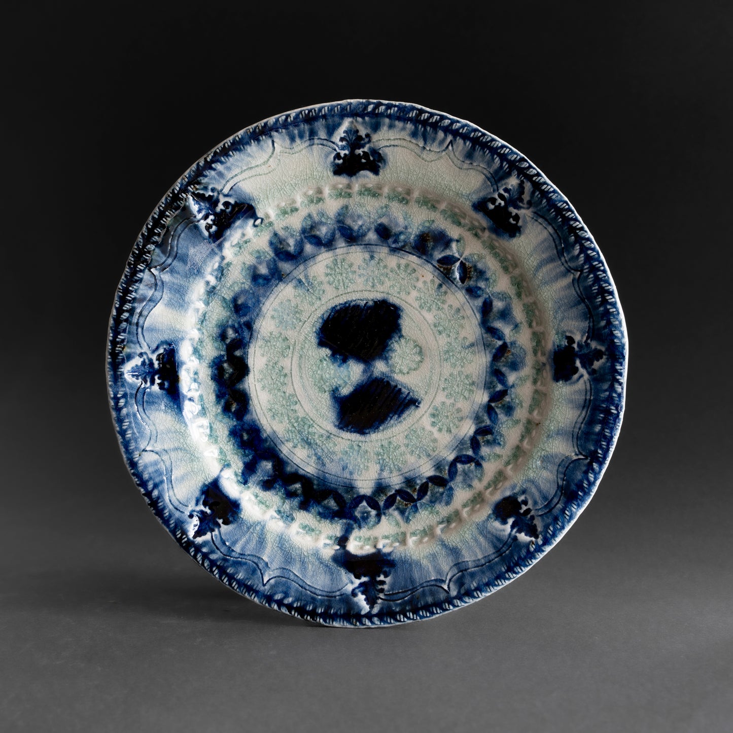 Ash Glaze & Zaffer Imprint Plate (22cm)