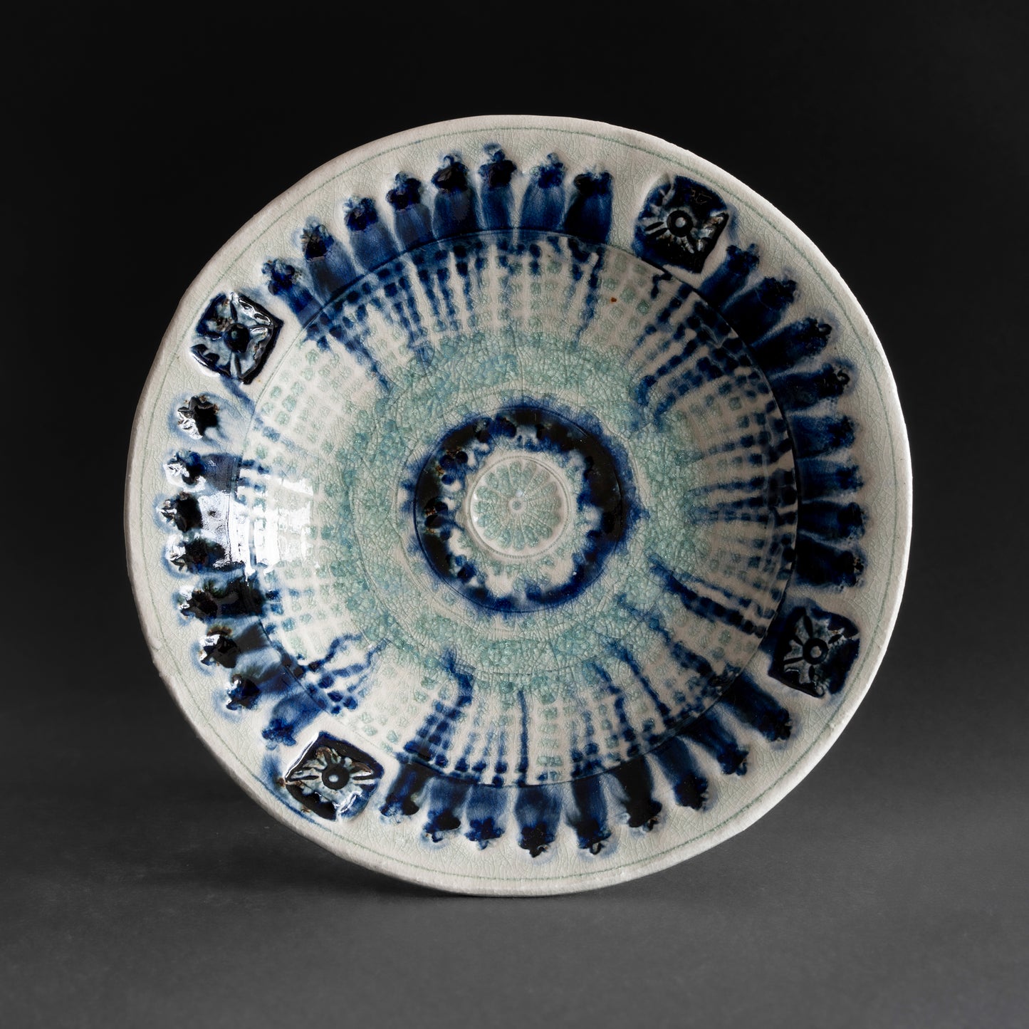 Ash Glaze & Zaffer Imprint Plate (24cm)