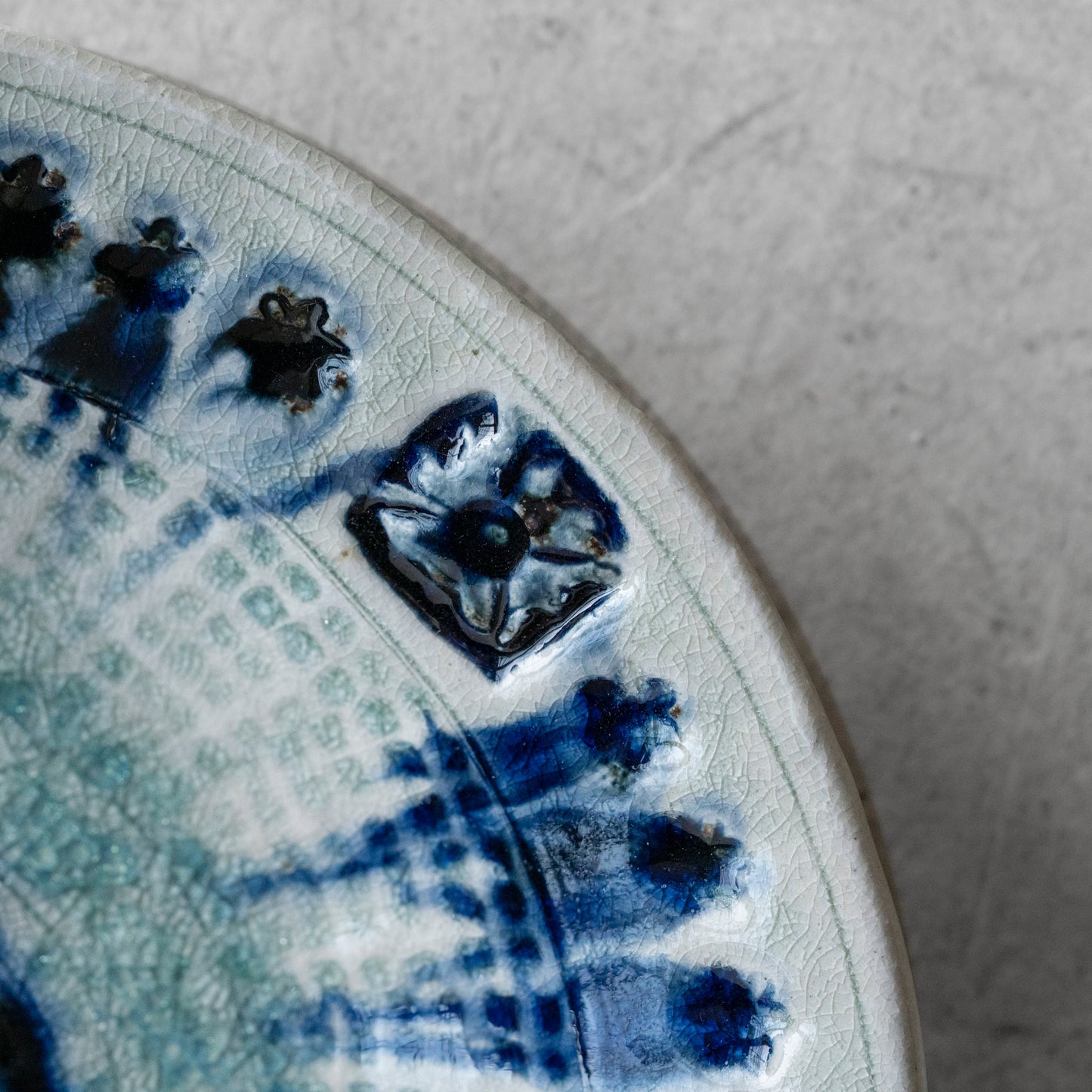 Ash Glaze & Zaffer Imprint Plate (24cm)