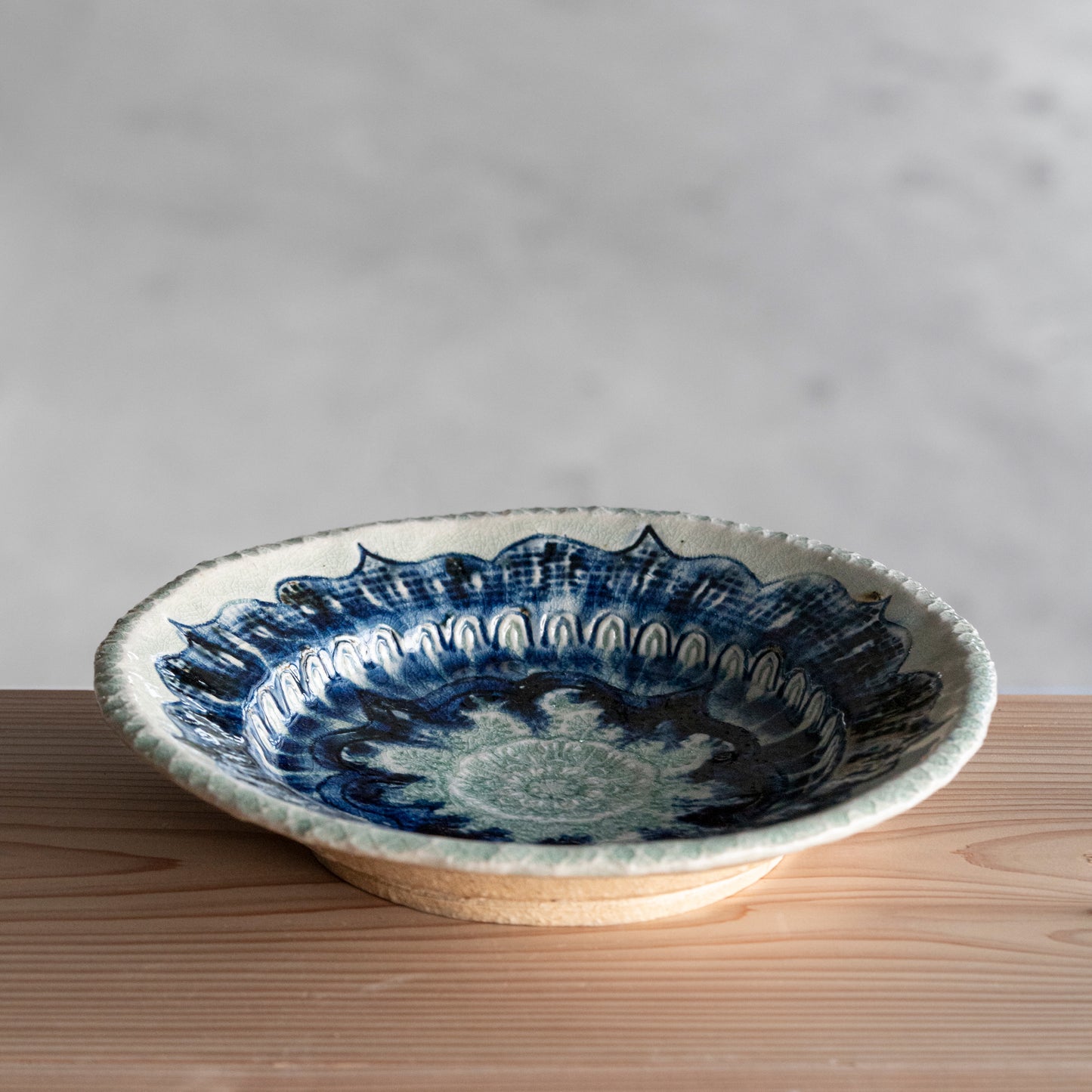 Ash Glaze & Zaffer Imprint Plate (24cm)