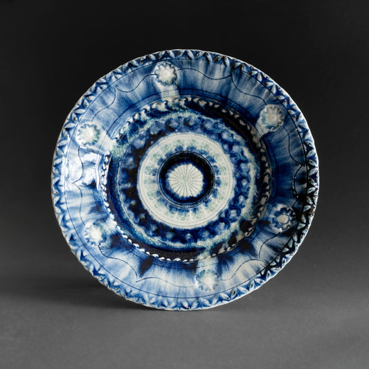 Ash Glaze & Zaffer Imprint Plate (24cm)