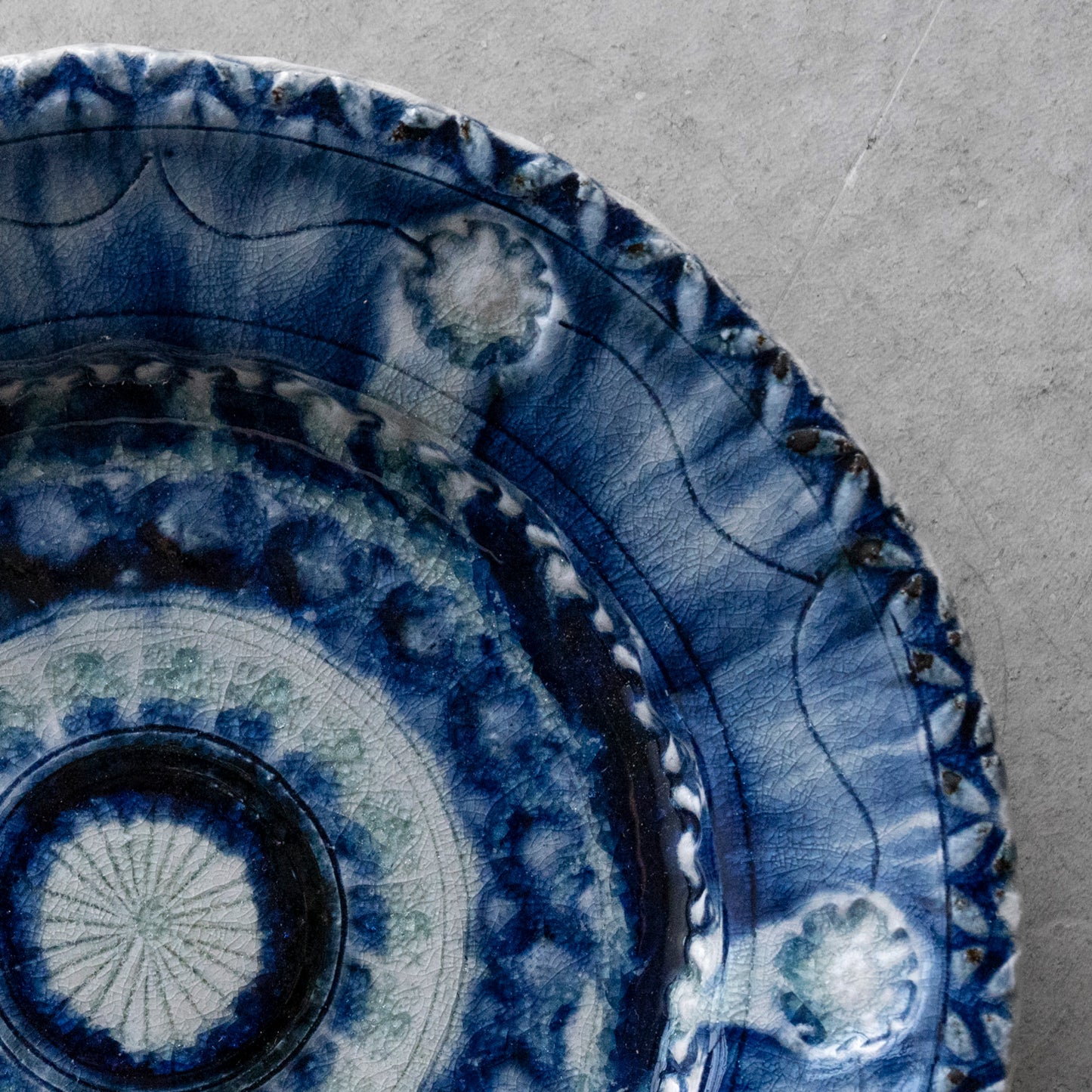 Ash Glaze & Zaffer Imprint Plate (24cm)