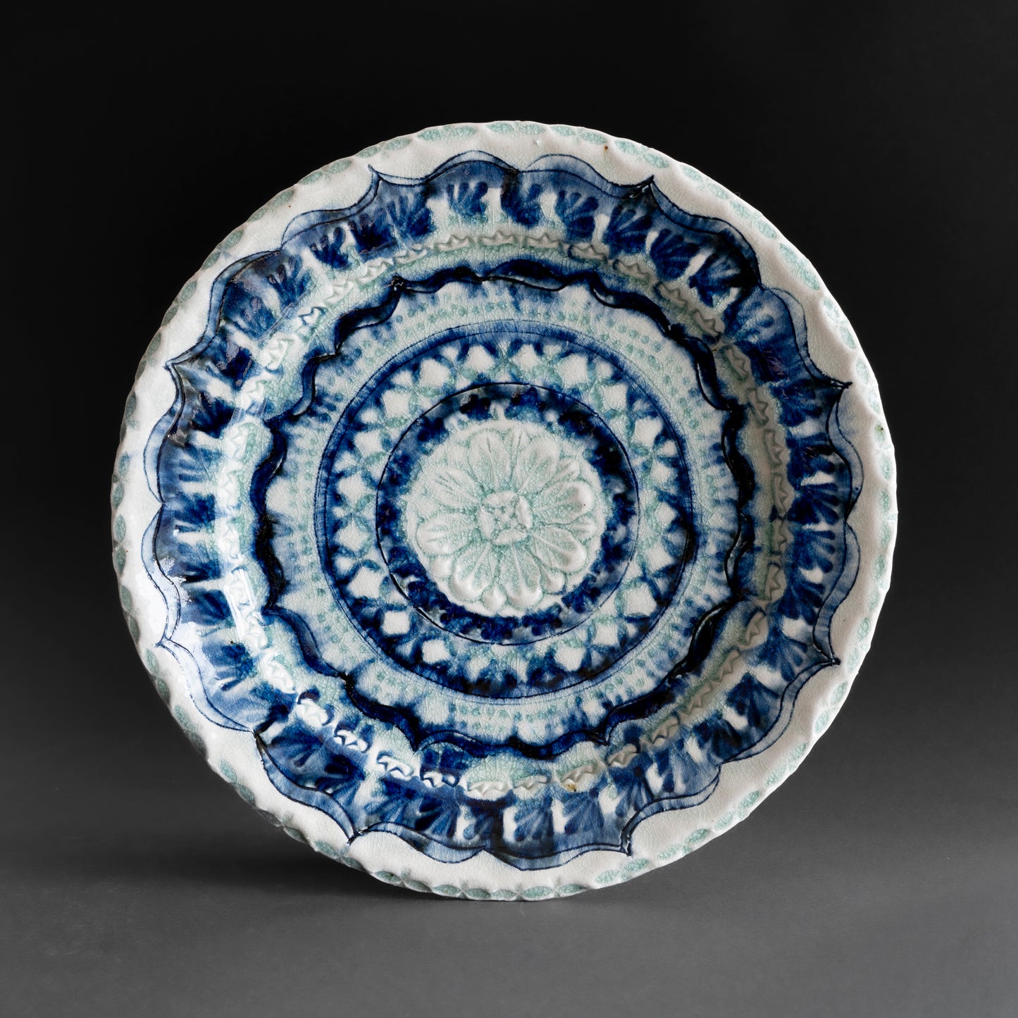 Ash Glaze & Zaffer Imprint Plate (28cm)