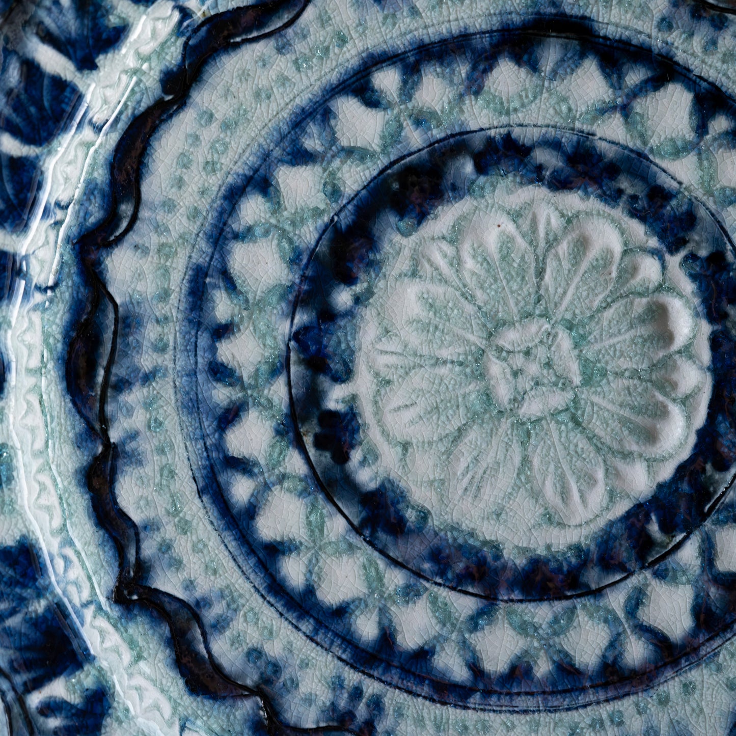 Ash Glaze & Zaffer Imprint Plate (28cm)