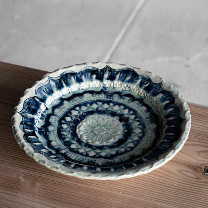 Ash Glaze & Zaffer Imprint Plate (28cm)