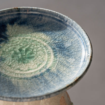 Ash Glaze & Zaffer Footed Plate