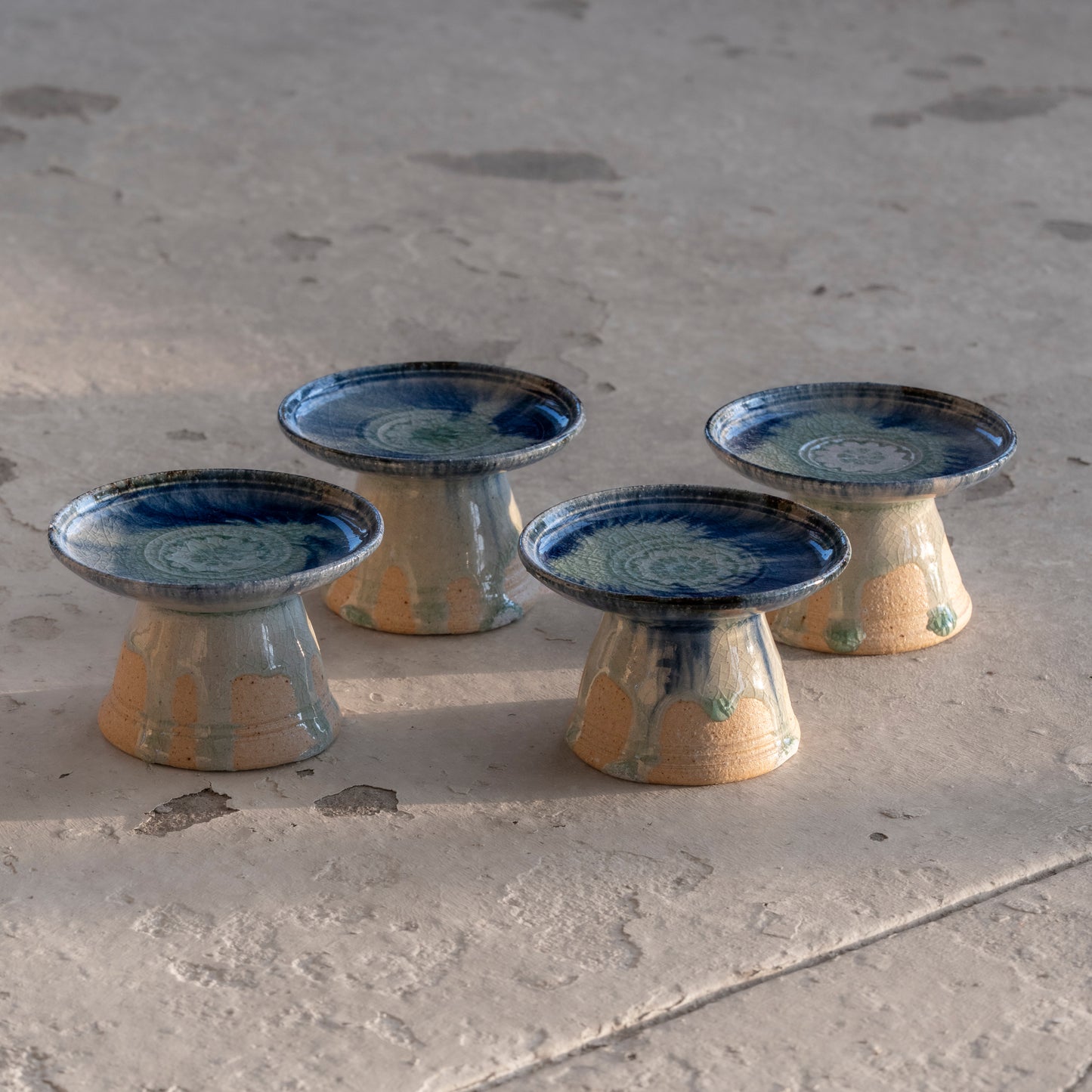 Ash Glaze & Zaffer Footed Plate