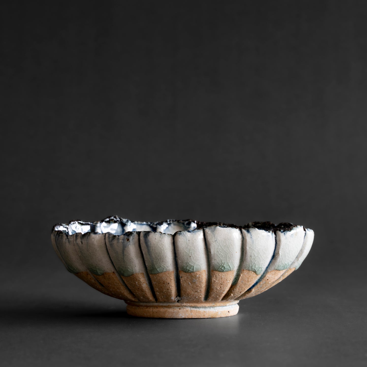 Ash Glaze & Zaffer Oval Bowl