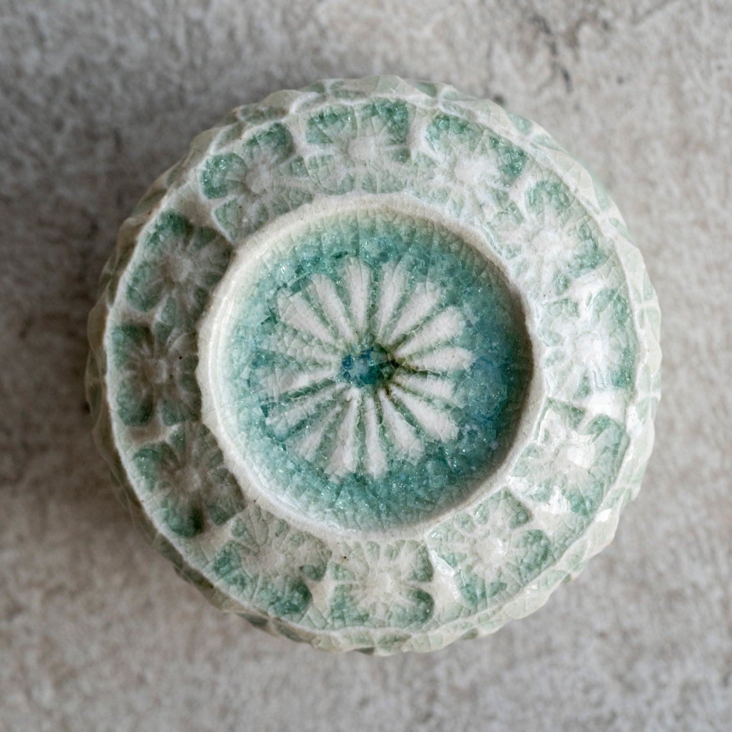 Ash Glaze & Zaffer Imprint Lidded Bowl