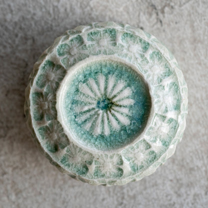 Ash Glaze & Zaffer Imprint Lidded Bowl