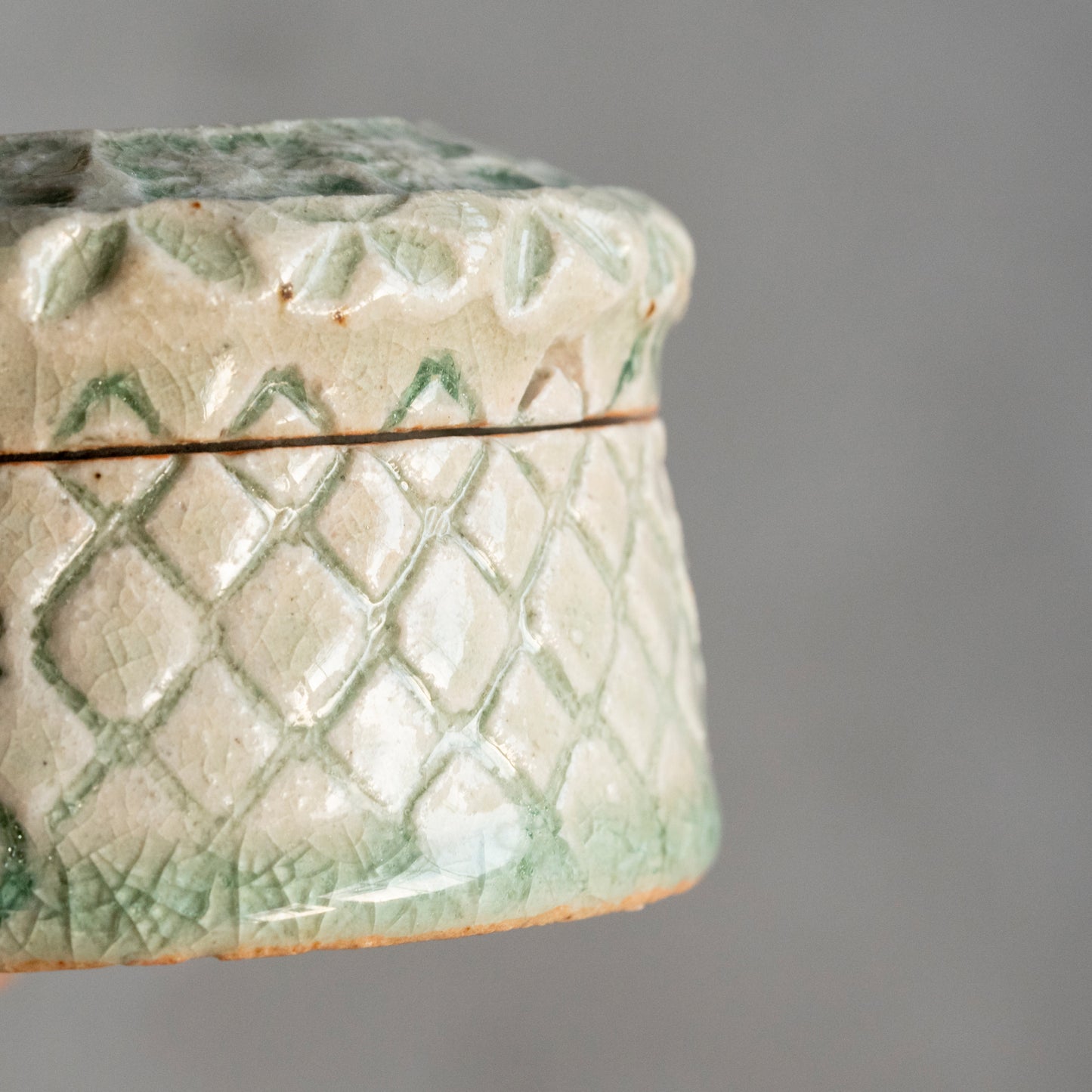 Ash Glaze & Zaffer Imprint Lidded Bowl