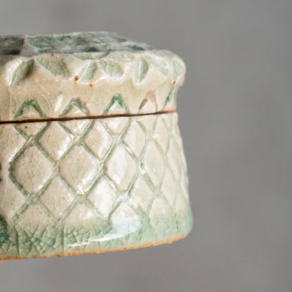 Ash Glaze & Zaffer Imprint Lidded Bowl