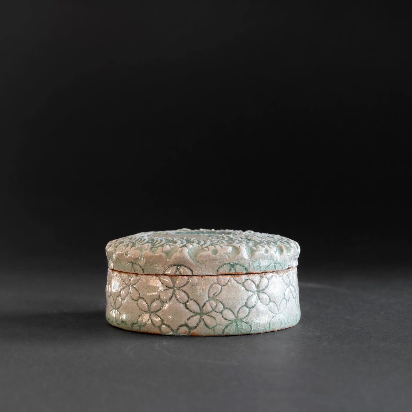 Ash Glaze & Zaffer Imprint Lidded Bowl