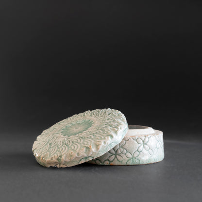 Ash Glaze & Zaffer Imprint Lidded Bowl