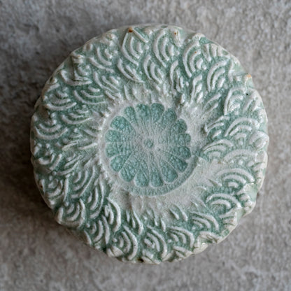 Ash Glaze & Zaffer Imprint Lidded Bowl