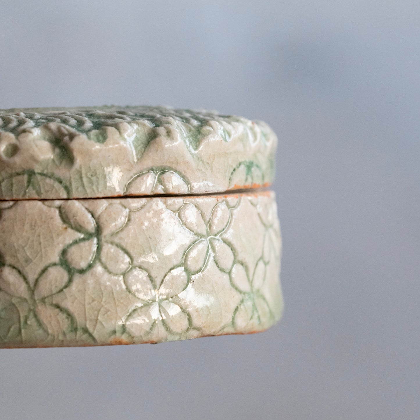 Ash Glaze & Zaffer Imprint Lidded Bowl