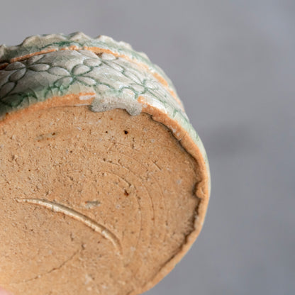 Ash Glaze & Zaffer Imprint Lidded Bowl