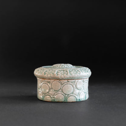 Ash Glaze & Zaffer Imprint Lidded Bowl