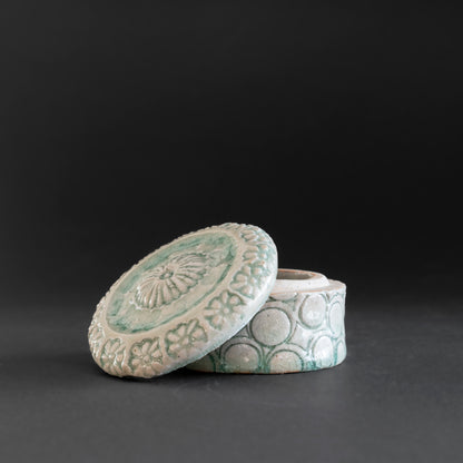 Ash Glaze & Zaffer Imprint Lidded Bowl