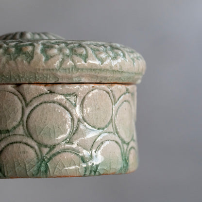 Ash Glaze & Zaffer Imprint Lidded Bowl