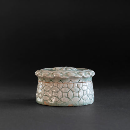 Ash Glaze & Zaffer Imprint Lidded Bowl