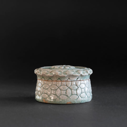 Ash Glaze & Zaffer Imprint Lidded Bowl