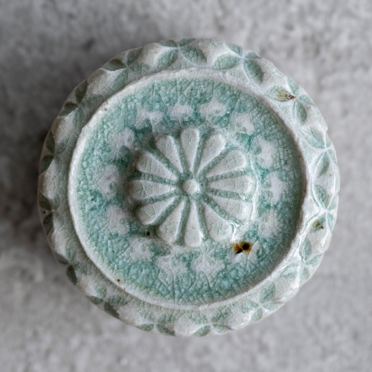 Ash Glaze & Zaffer Imprint Lidded Bowl