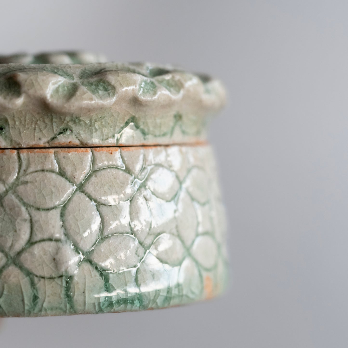 Ash Glaze & Zaffer Imprint Lidded Bowl