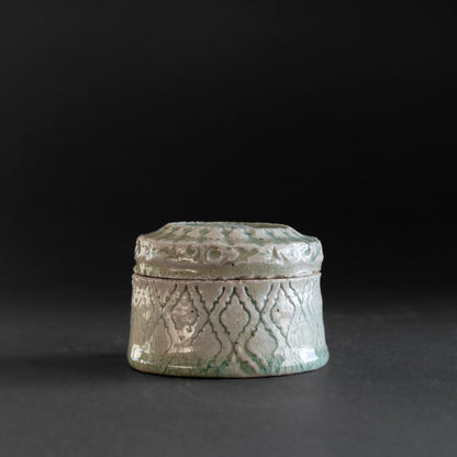 Ash Glaze & Zaffer Imprint Lidded Bowl