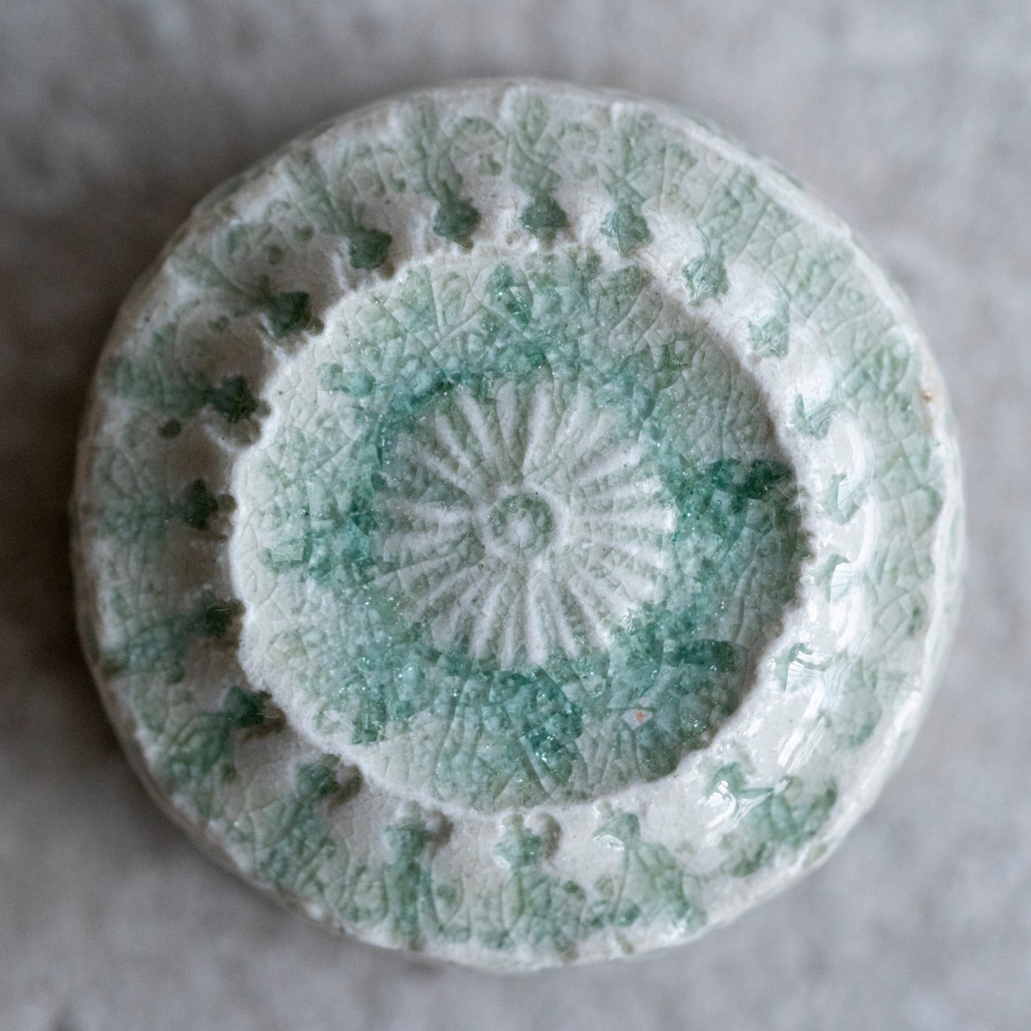 Ash Glaze & Zaffer Imprint Lidded Bowl