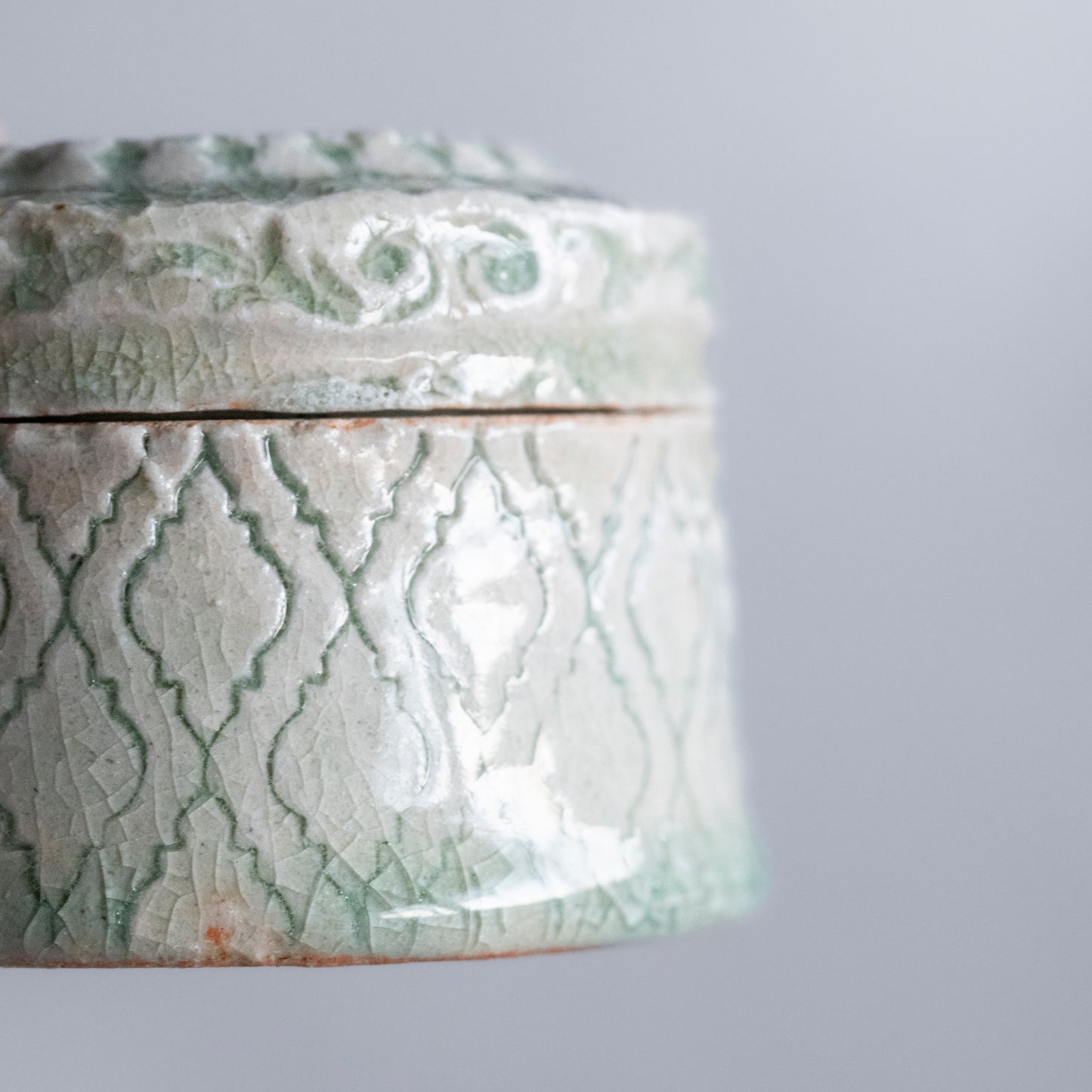 Ash Glaze & Zaffer Imprint Lidded Bowl