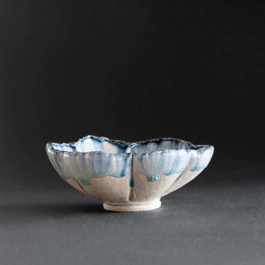 Ash Glaze & Zaffer Floral-shaped Bowl