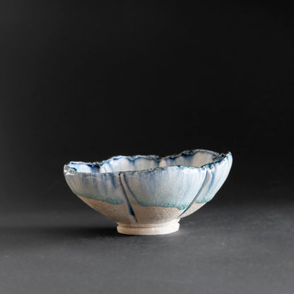 Ash Glaze & Zaffer Floral-shaped Bowl