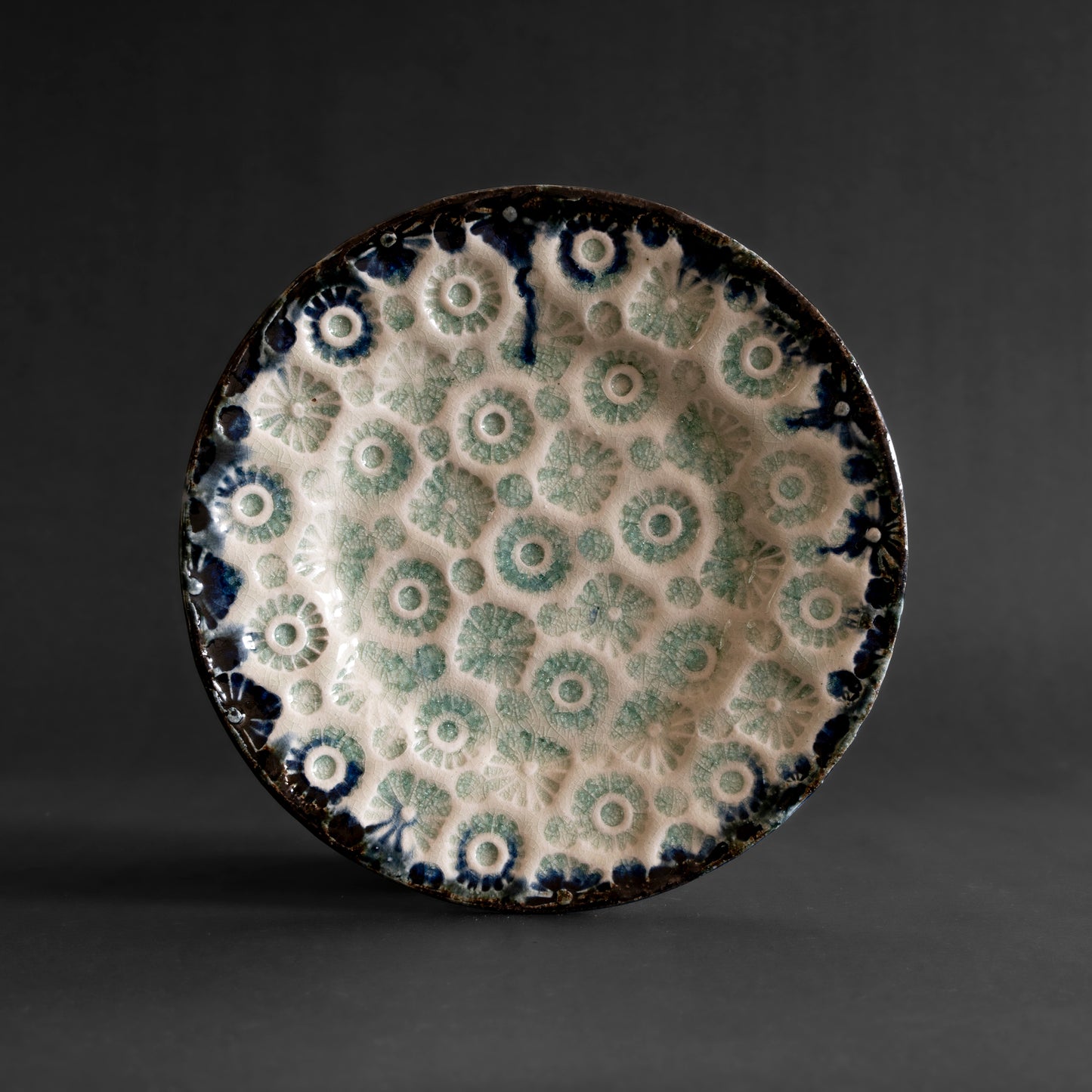 Ash Glaze & Zaffer Imprint Plate (18cm)