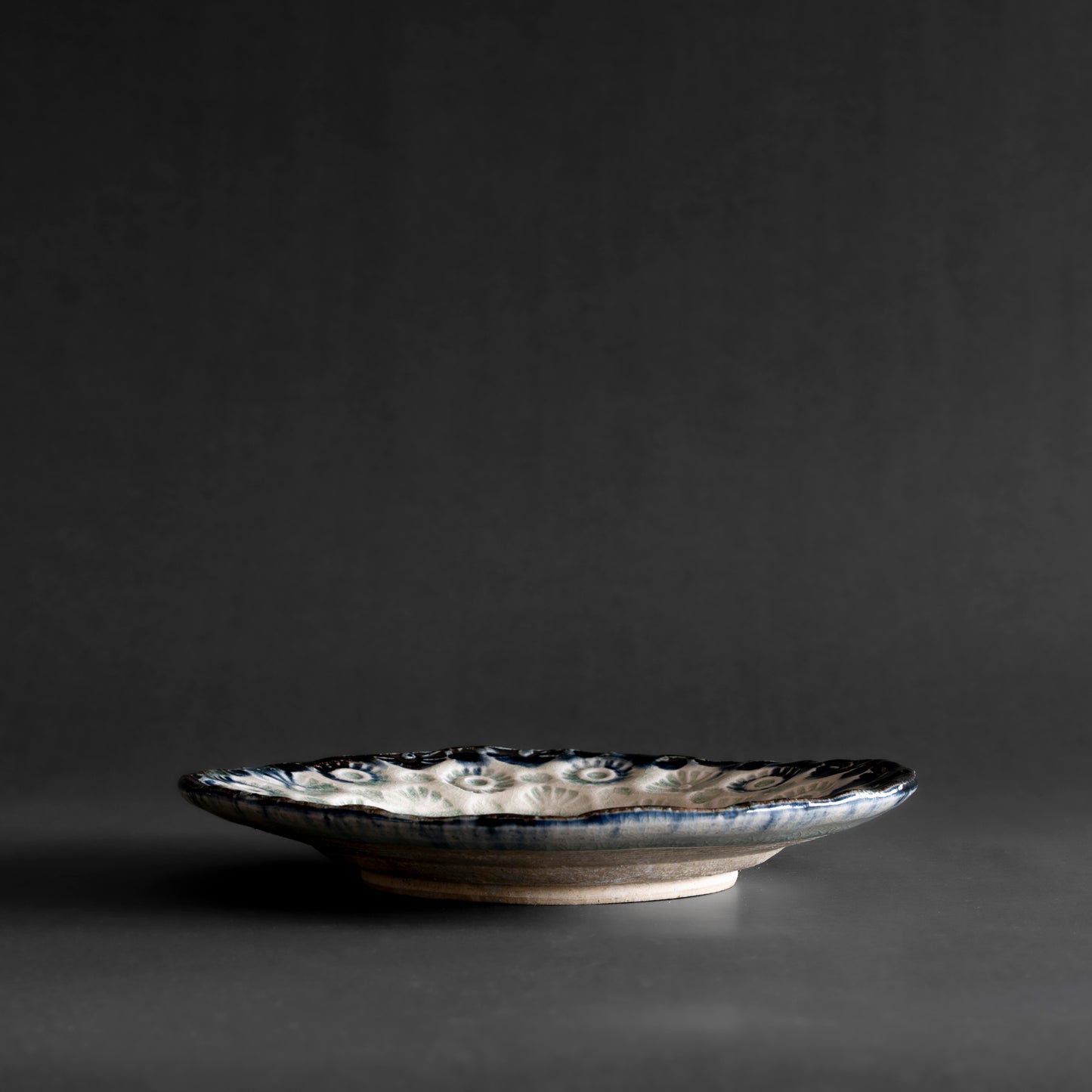 Ash Glaze & Zaffer Imprint Plate (18cm)