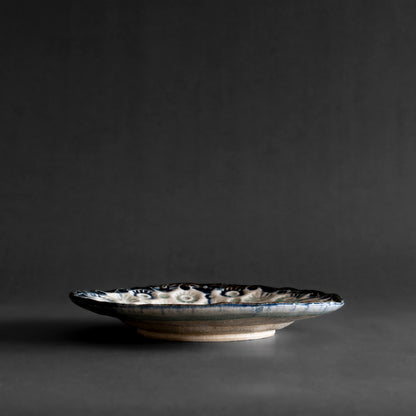 Ash Glaze & Zaffer Imprint Plate (18cm)
